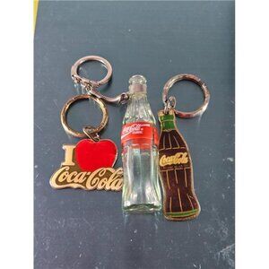 Vintage Coca-Cola Keychain Lot – Mini Glass Bottle, I Love Coke, Retro Bottle